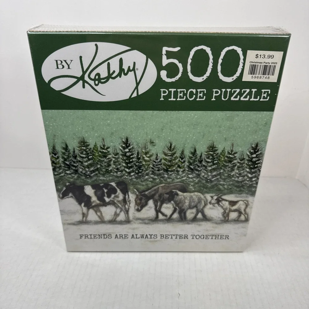 Friends Are Always Better Together 500 Pc Puzzle by Kathy Animals Snow Cow Trees